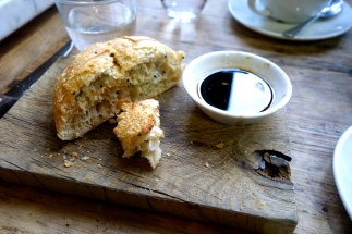 Rosemary potato bread with the best dipping sauce (I think it was olive oil)